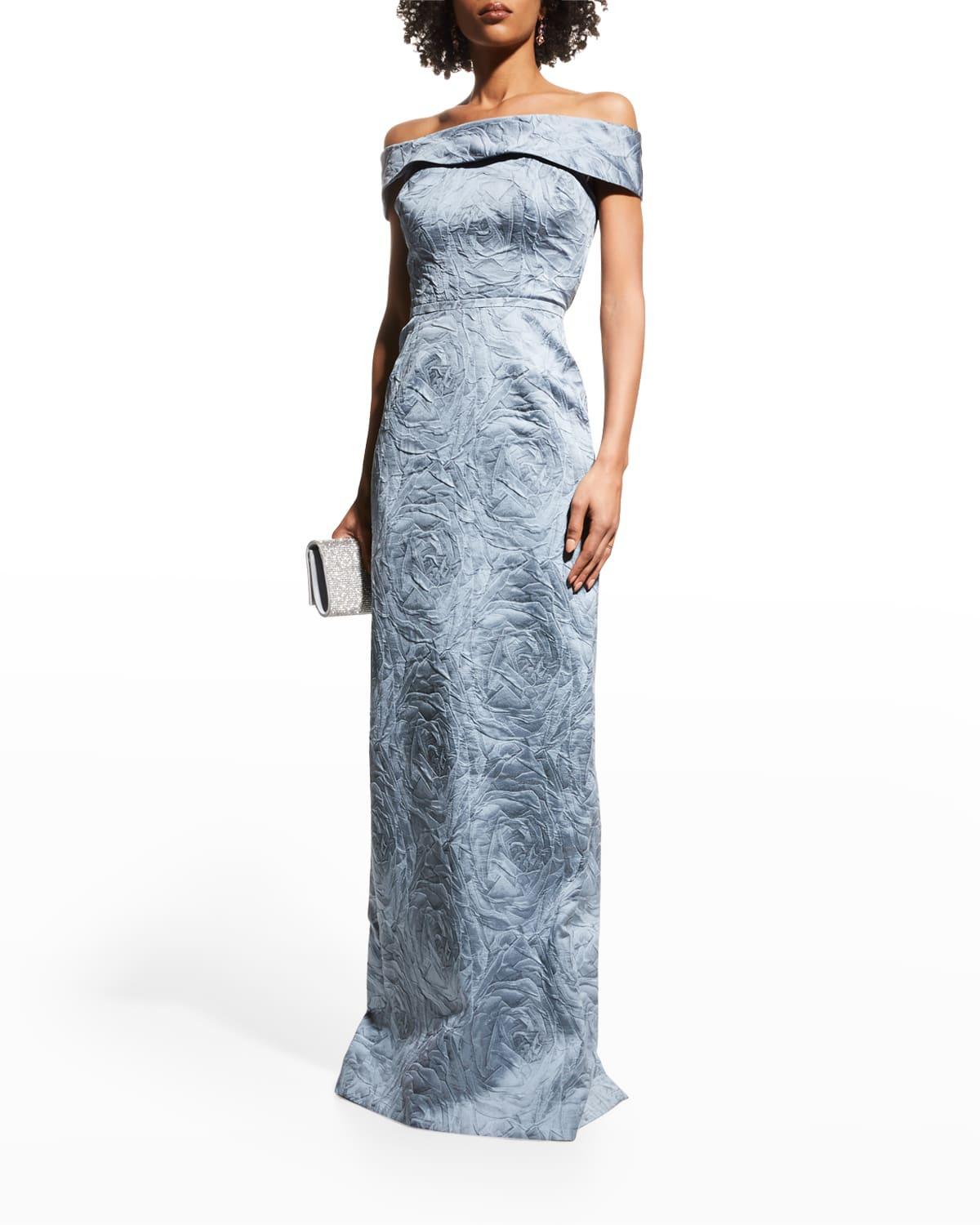 Off-Shoulder Jacquard Column Gown Product Image