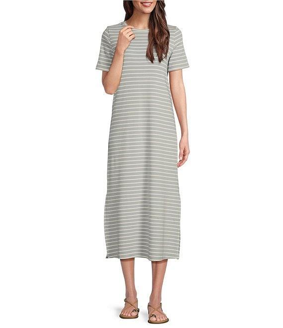 Le' AL.X Stripe Stretch Knit Crew Neck Short Sleeve T-Shirt Midi Dress Product Image