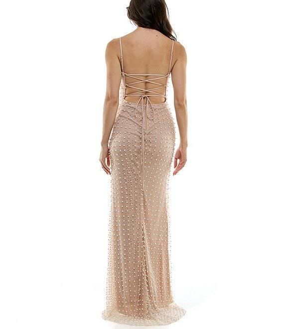 B. Darlin Stones & Pearls Scoop Neck Spaghetti Strap Maxi Dress Product Image