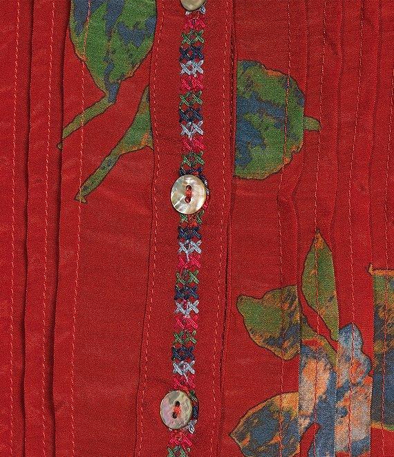 John Mark Petite Size Embroidered Multi Patch Split V-Neck 3/4 Sleeve Hi-Low Hem Tunic Product Image
