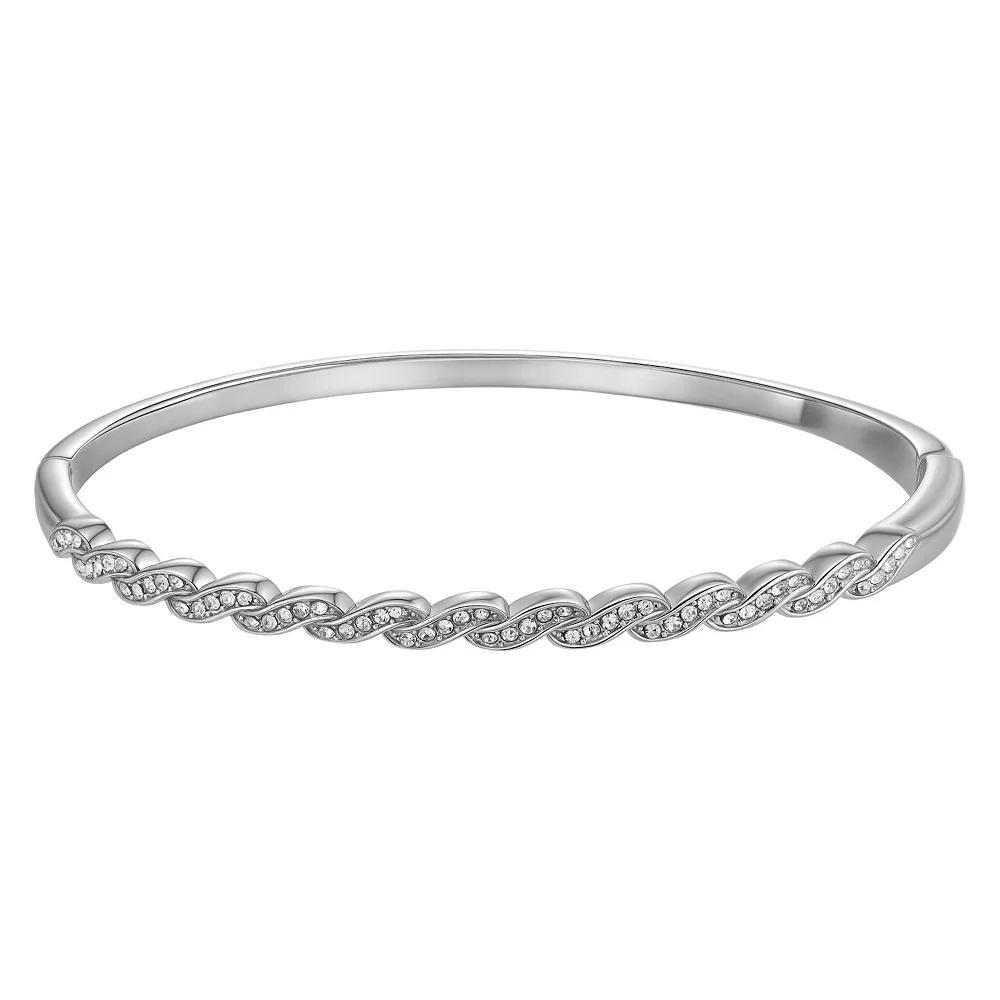Chrystina Crystal Twist Hinged Bangle Bracelet, Women's, Size: 7.5", Silver Tone Product Image