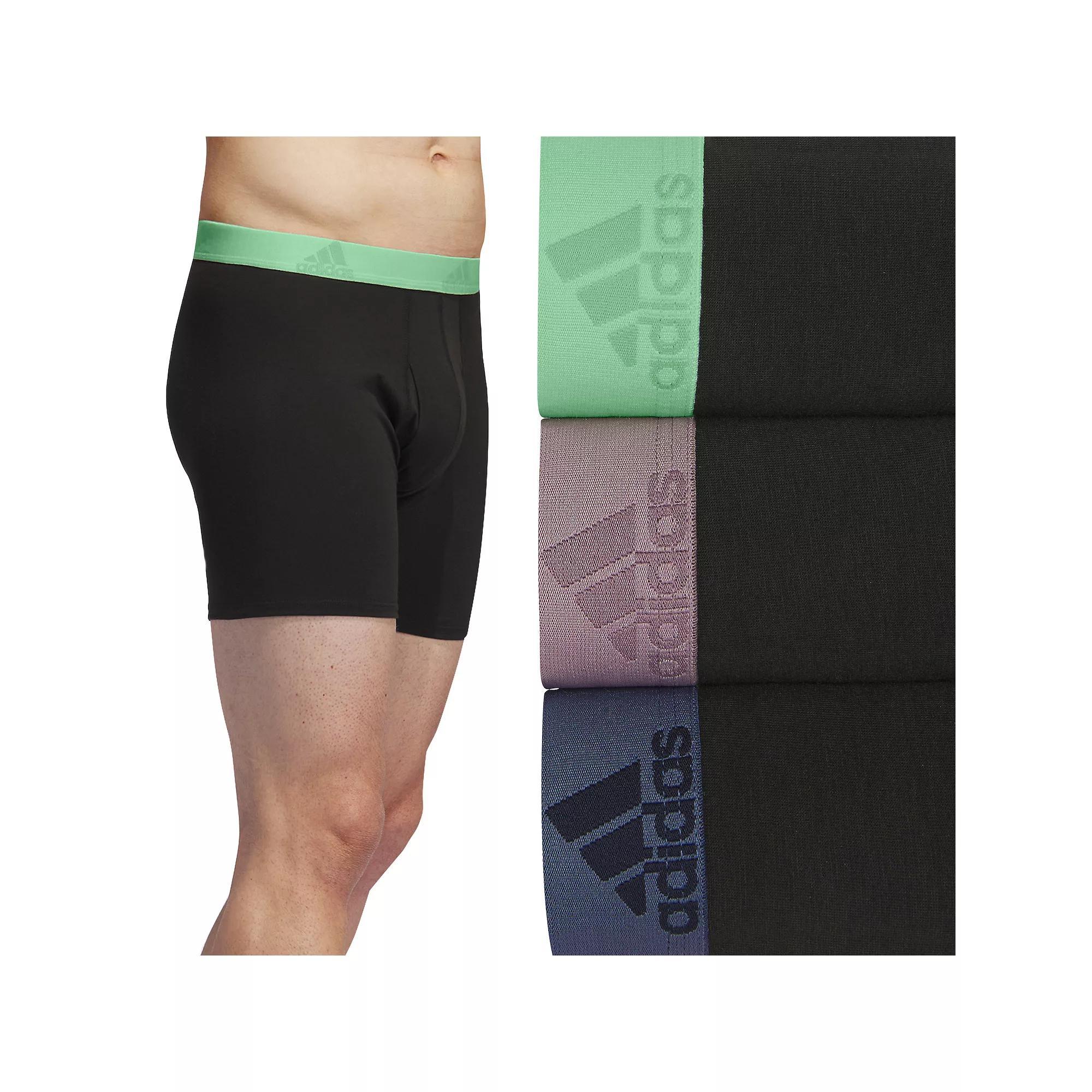 Men's adidas 3-pack Cotton Stretch Boxer Briefs, Size: Large, Black Semi Green Fig Product Image