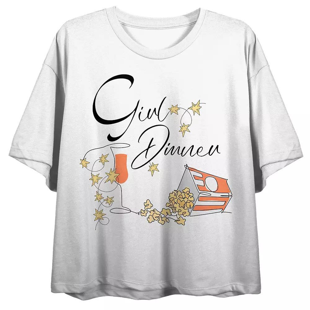 Juniors' Girl Dinner Cursive Popcorn Graphic Tee, Girl's, Size: XS, White Product Image