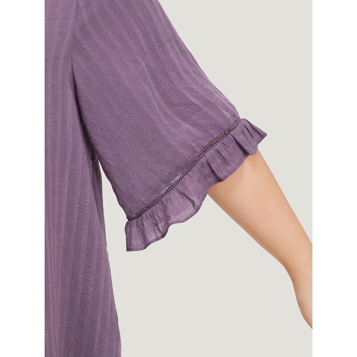 Plus Size Mauve Plain Ruffle Trim Cut Out Blouse Women Elegant Half Sleeve V-neck Dailywear Blouses BloomChic 30/6X Product Image