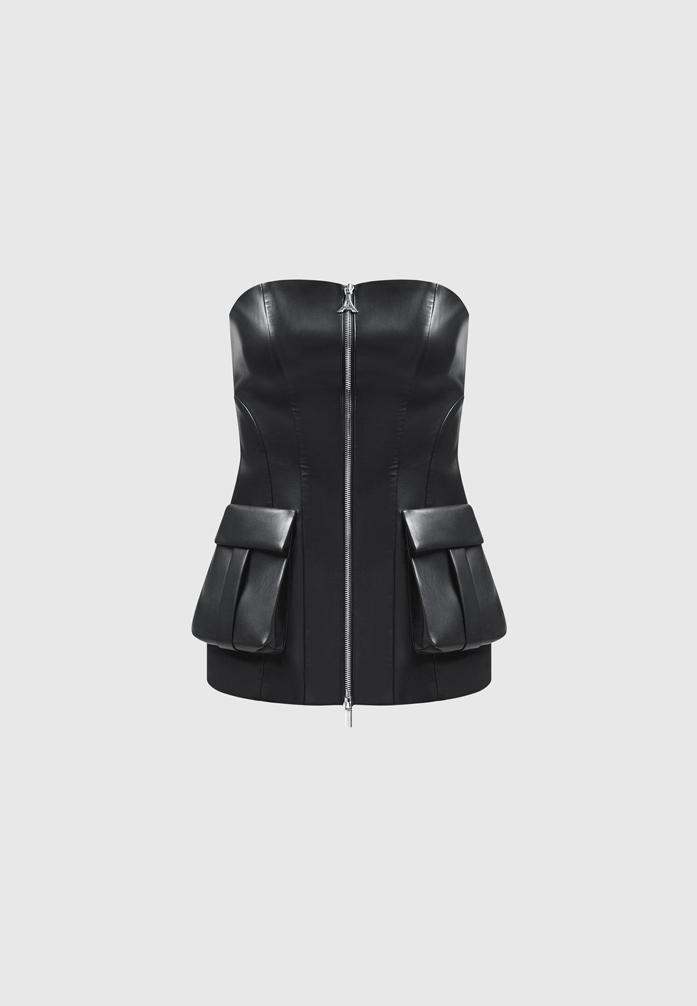 Leather Longline Bandeau Top - Black Female Product Image