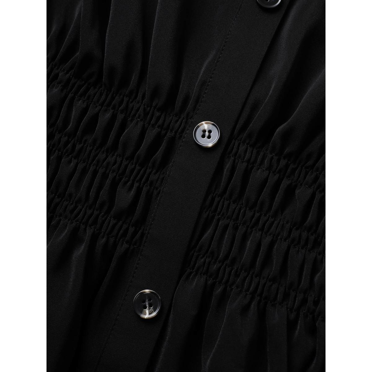 Plus Size Black Shirt Collar Button Cuff Sleeve Blouse Women Work From Home Half Sleeve Shirt collar Work Blouses BloomChic 30/6X Product Image