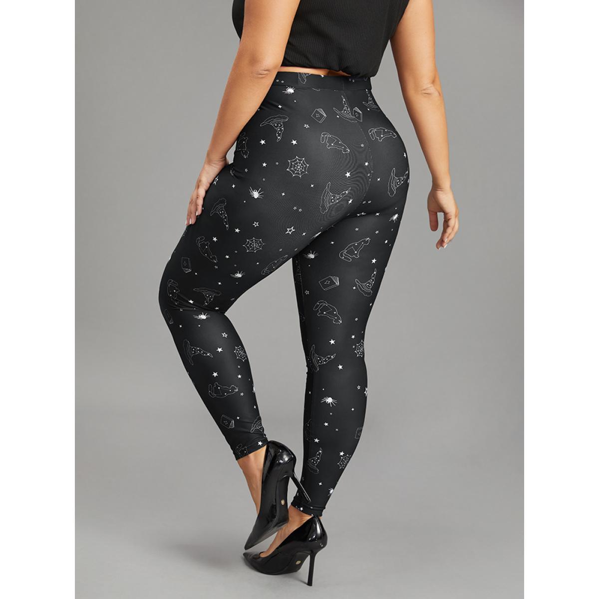 Plus Size Halloween Print High Rise Elastic Waist Leggings Women Black Casual High stretch Skinny High Rise Festival-Halloween Leggings BloomChic 28/5X Product Image