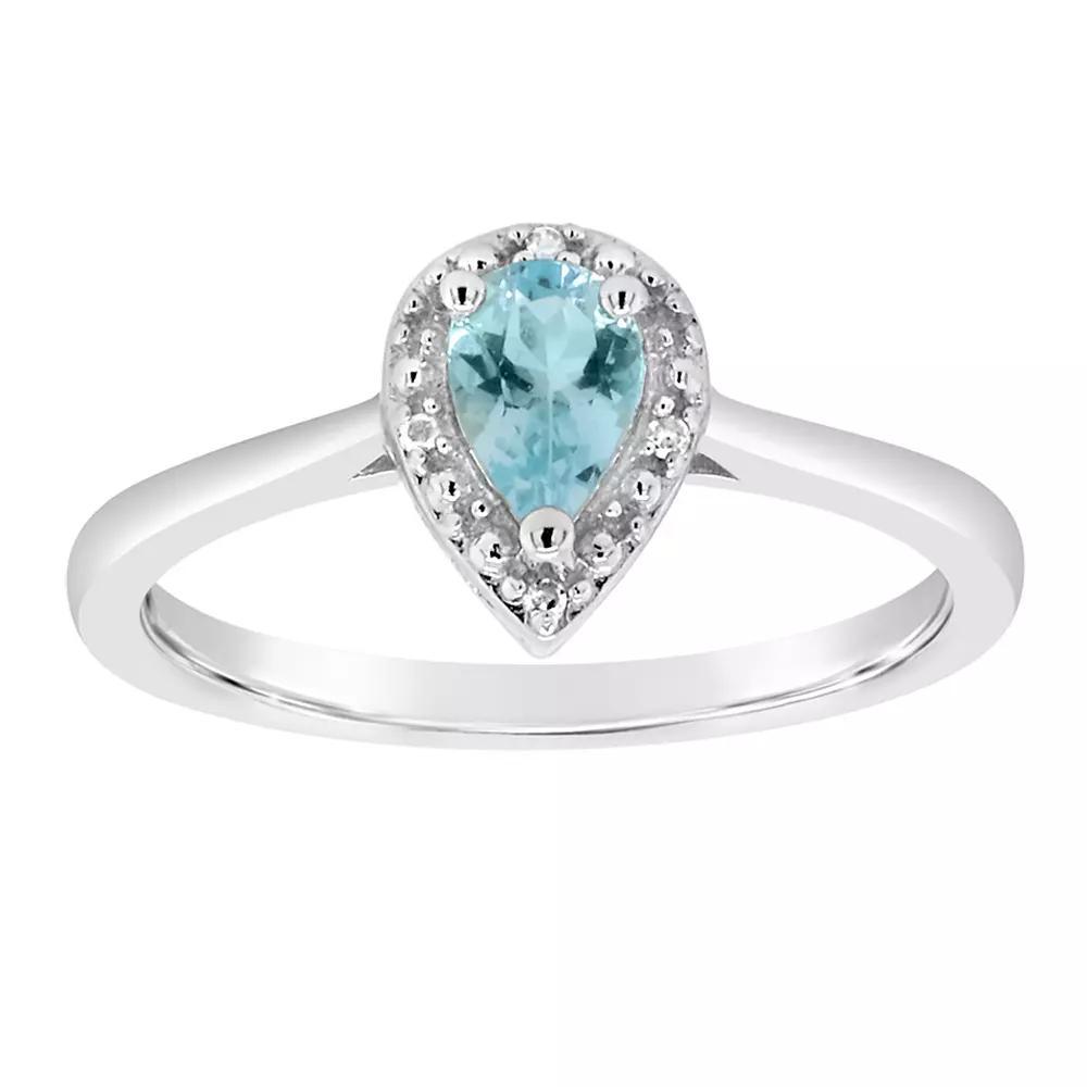 Celebration Gems Sterling Silver Pear Shaped Genuine Aquamarine Diamond Accent Frame Ring, Women's, Size: 6, Blue Topaz Product Image