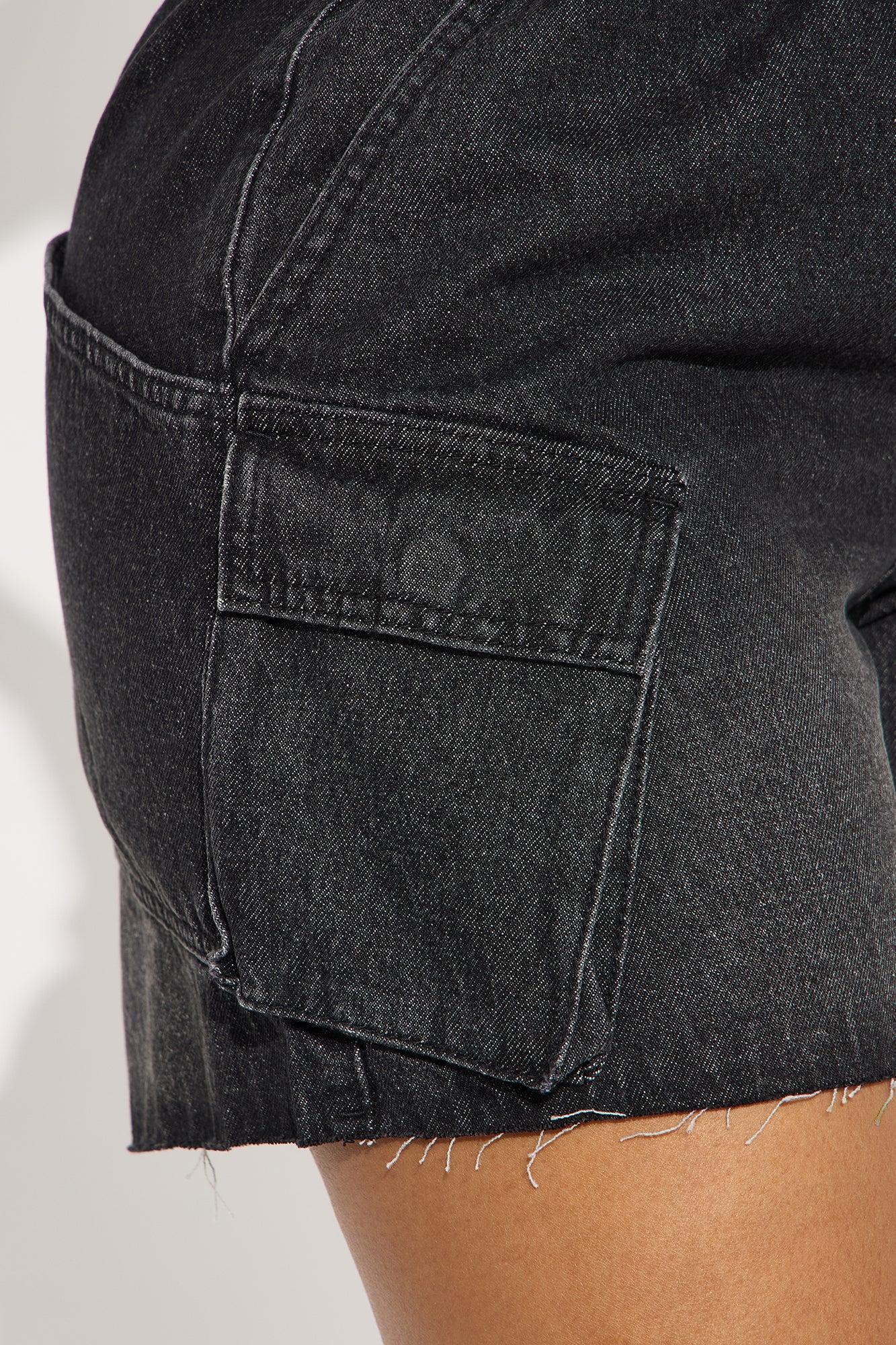 Easy Vibe Cargo Cut Off Denim Shorts - Black Wash Female Product Image