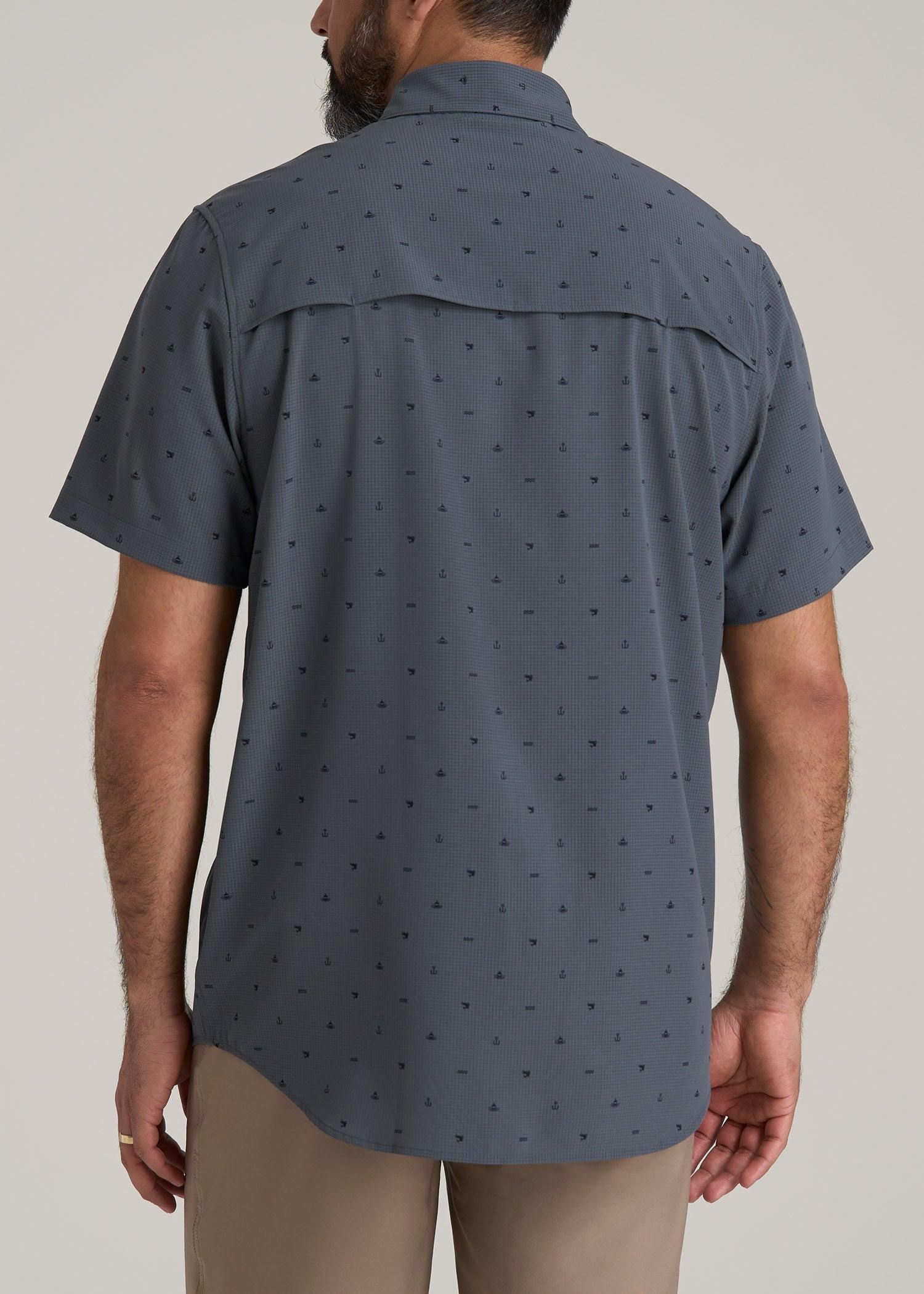 LJ&S Great Lakes Sport Shirt for Tall Men in Fishing Icon Print Product Image