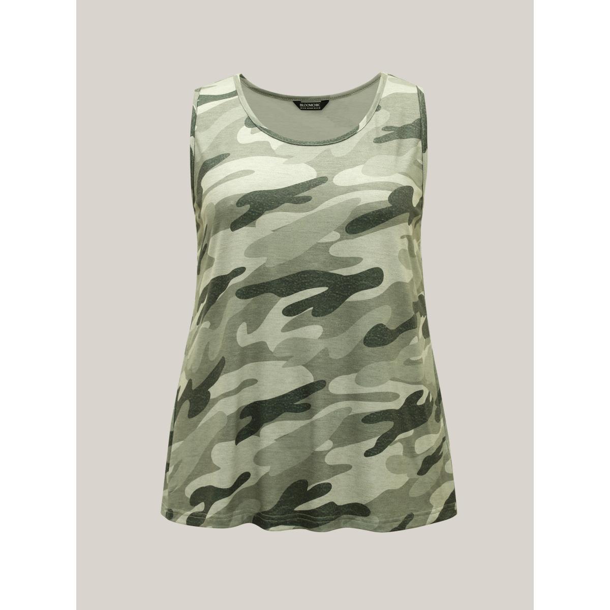 Plus Size Camouflage Print Round Neck Tank Top Women Multicolor Contrast Round Neck Everyday-Casual Tank Tops Camis BloomChic 14-16/1X Product Image