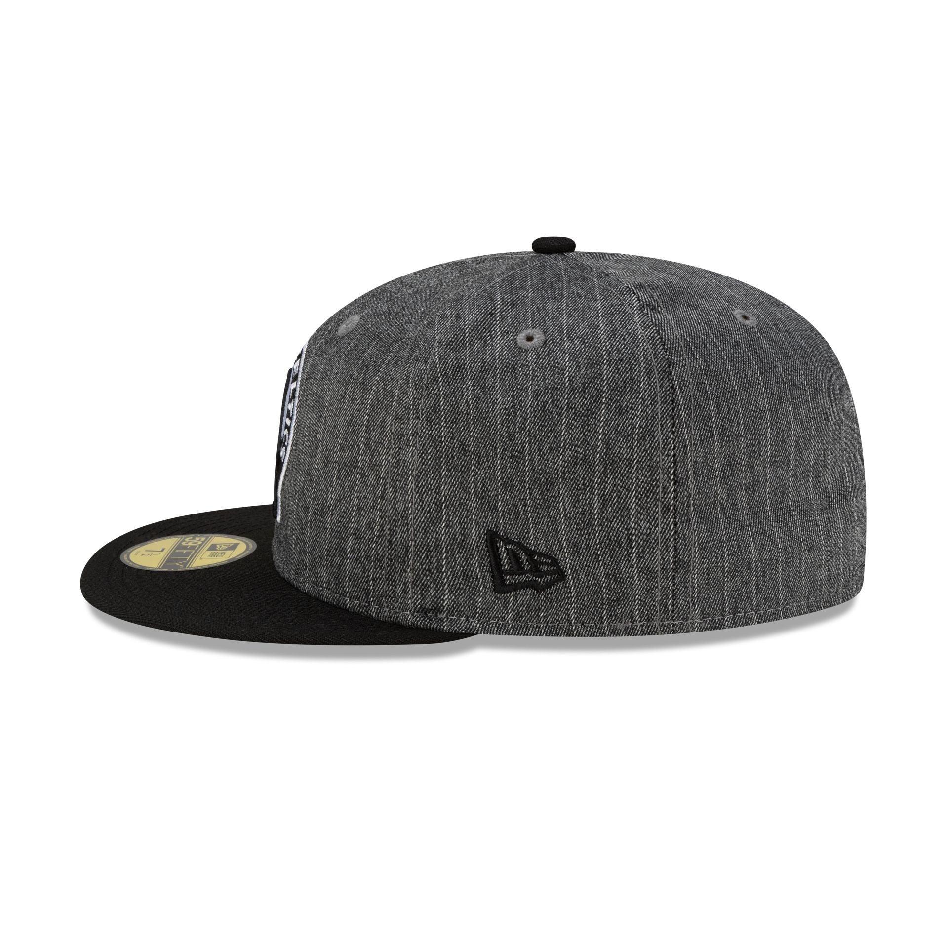 Just Caps Black Pinstripe Boston Celtics 59FIFTY Fitted Hat Male Product Image