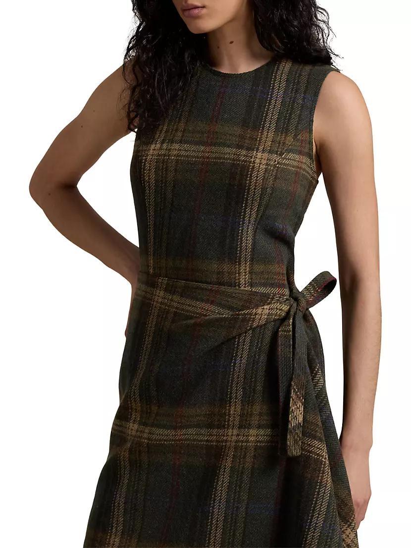 Check Wool-Blend Sleeveless Faux Wrap Midi Dress Product Image