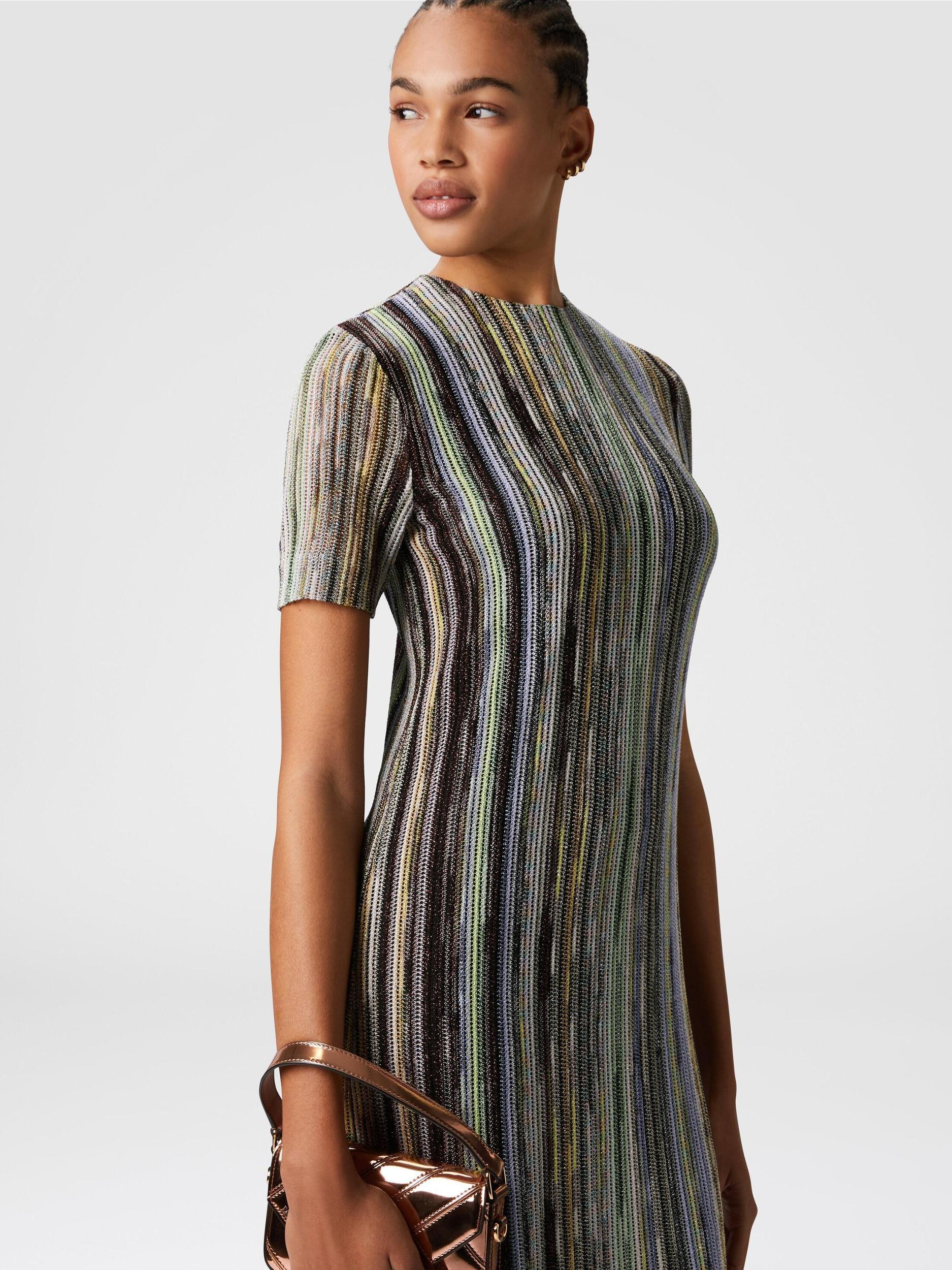 Short-sleeved mini-dress in striped lamé slub viscose Product Image