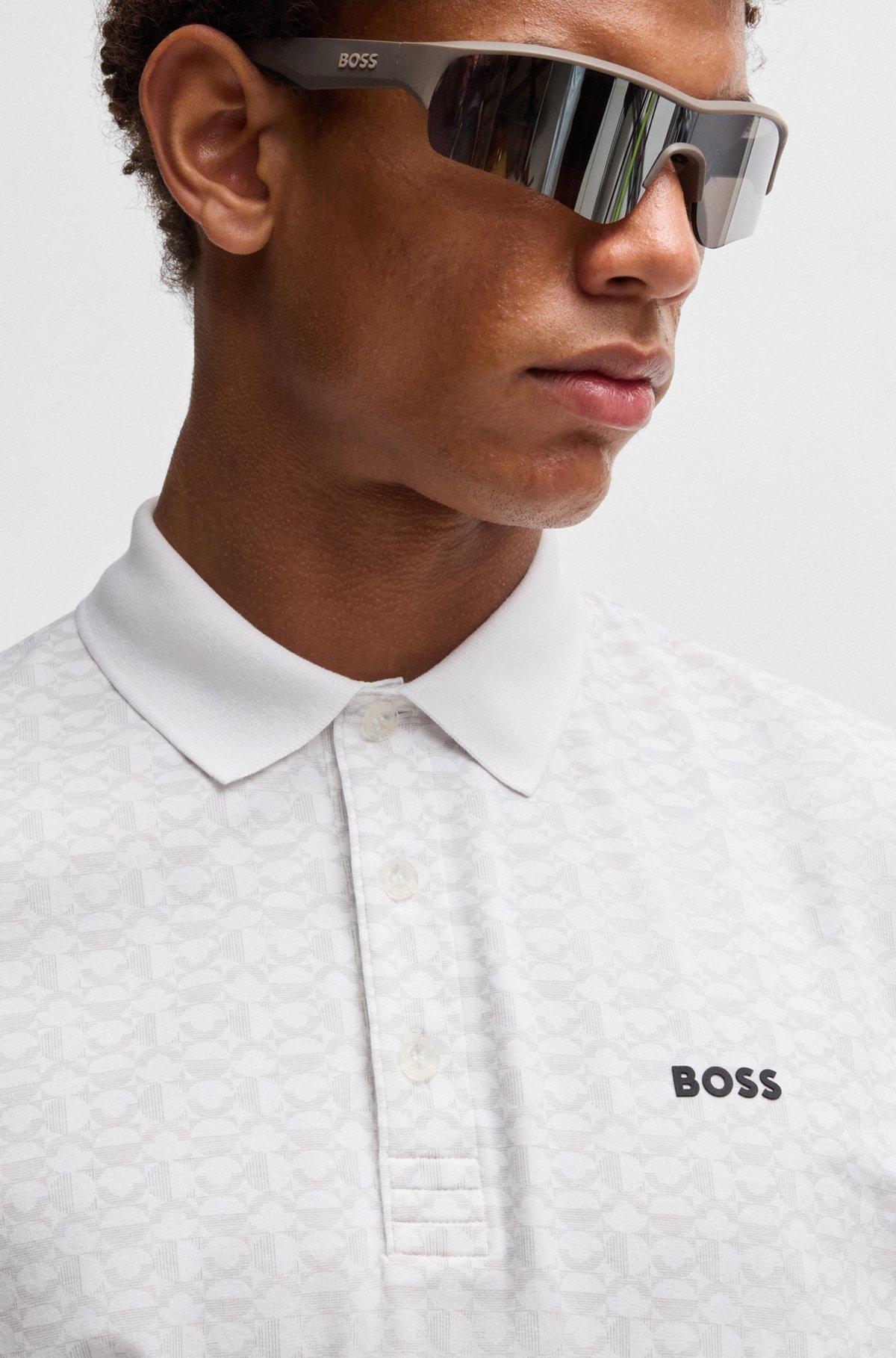 BOSS - Paddy polo shirt in stretch cotton with printed pattern - White Product Image