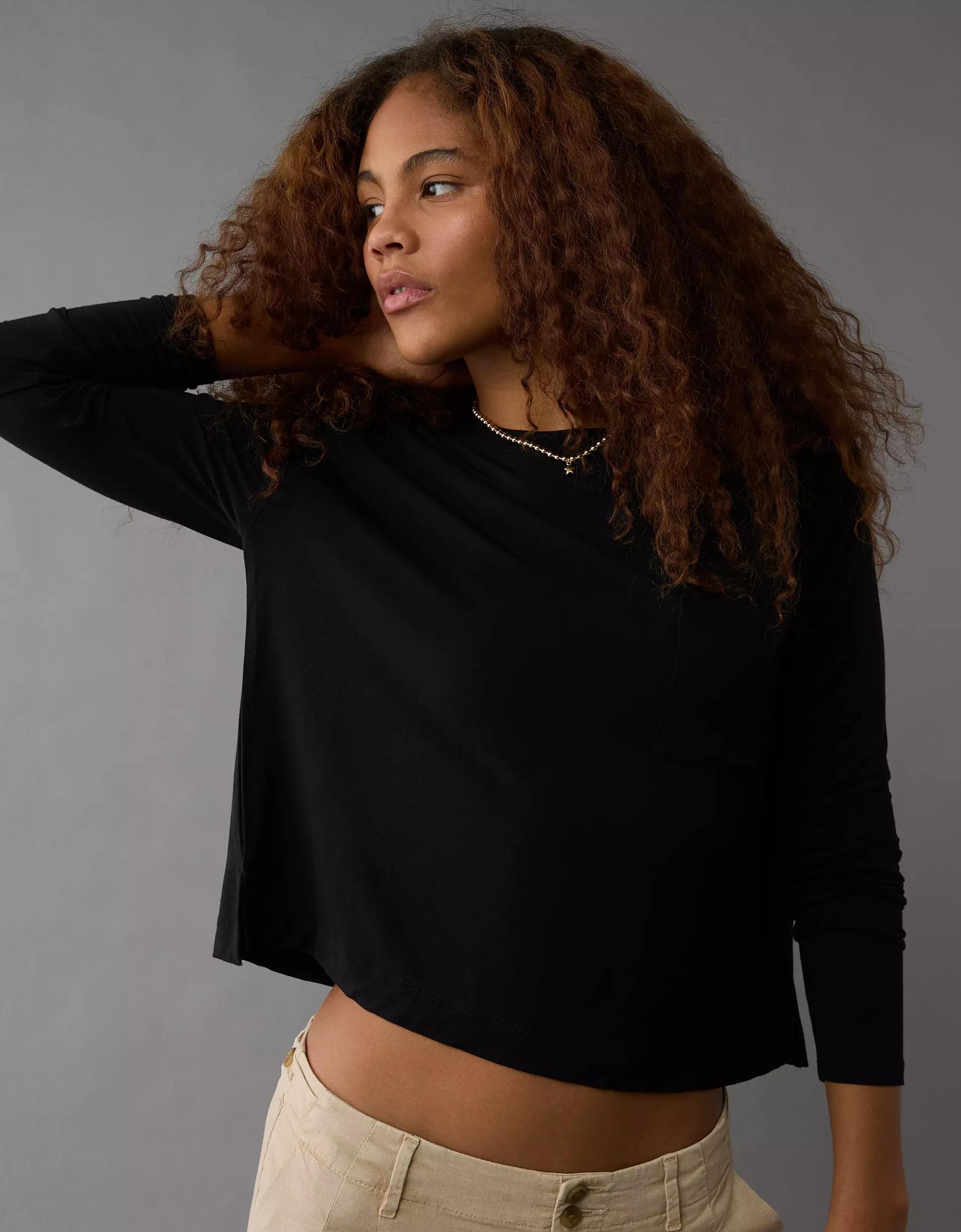 AE Soft & Sexy Long-Sleeve Pocket T-Shirt Product Image
