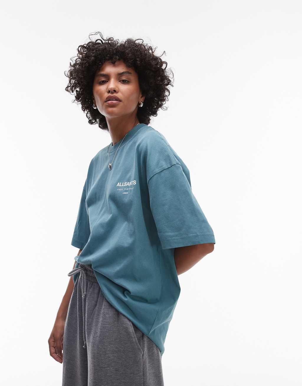 AllSaints Underground oversized t-shirt in teal exclusive to ASOS Product Image