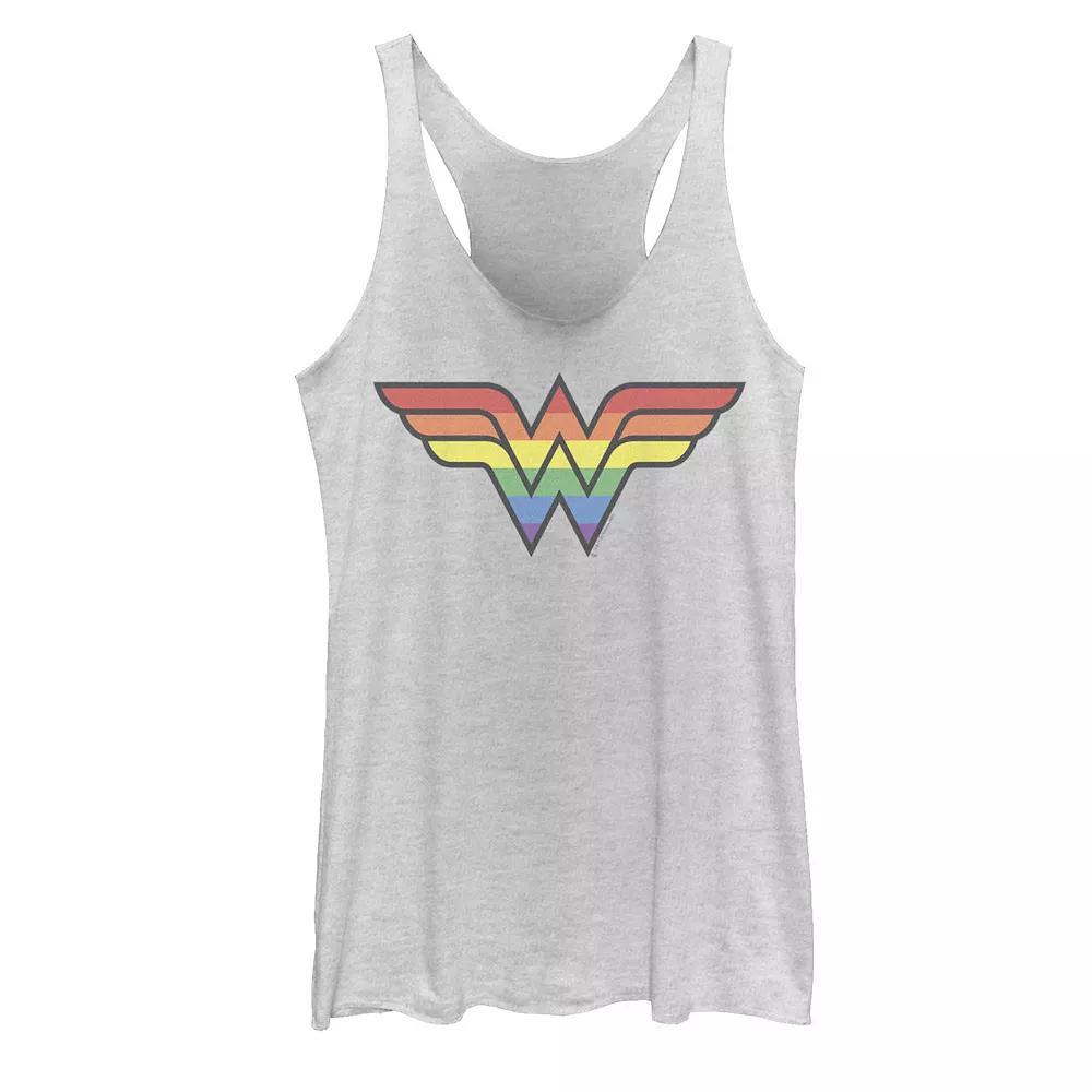Juniors Wonder Woman Rainbow Striped Logo Tank Top, Girls Black Grey Product Image