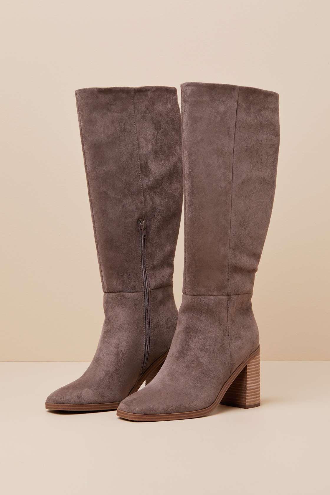Flapper Mushroom Taupe Suede Knee-High Boots Product Image