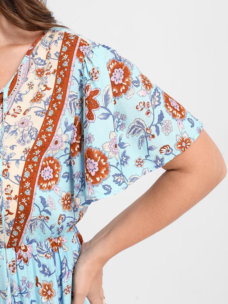 Floral Ruffled Ties V Neck Blouse Female Product Image