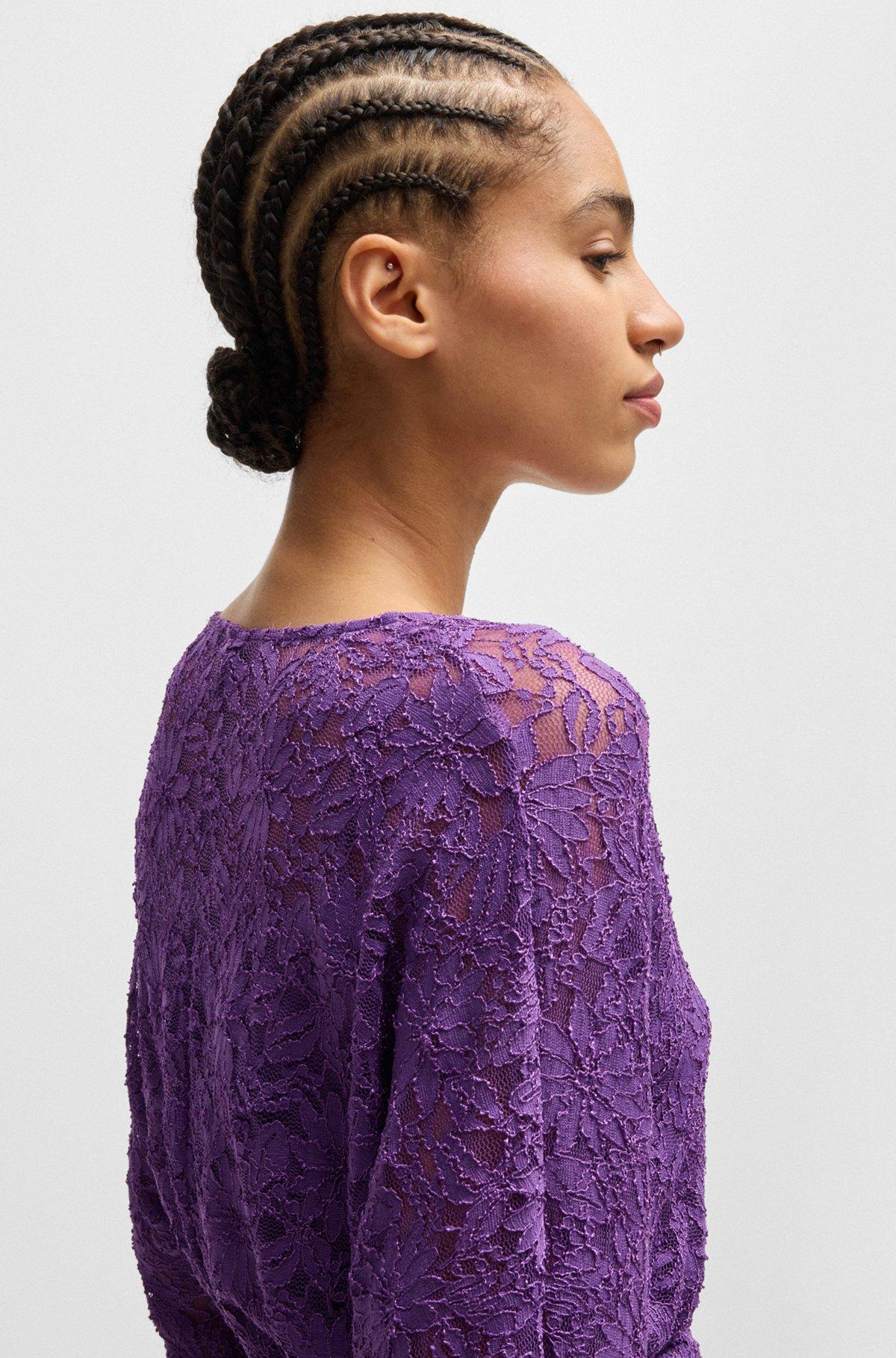 BOSS - Macramé-lace dress with elasticated waistband - Light Purple Product Image