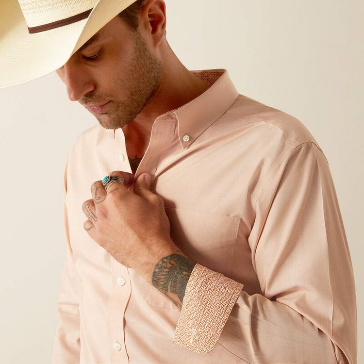 Ariat® Men's L/S Solid Light Brown/Peach WF Fitted Button Shirt Product Image