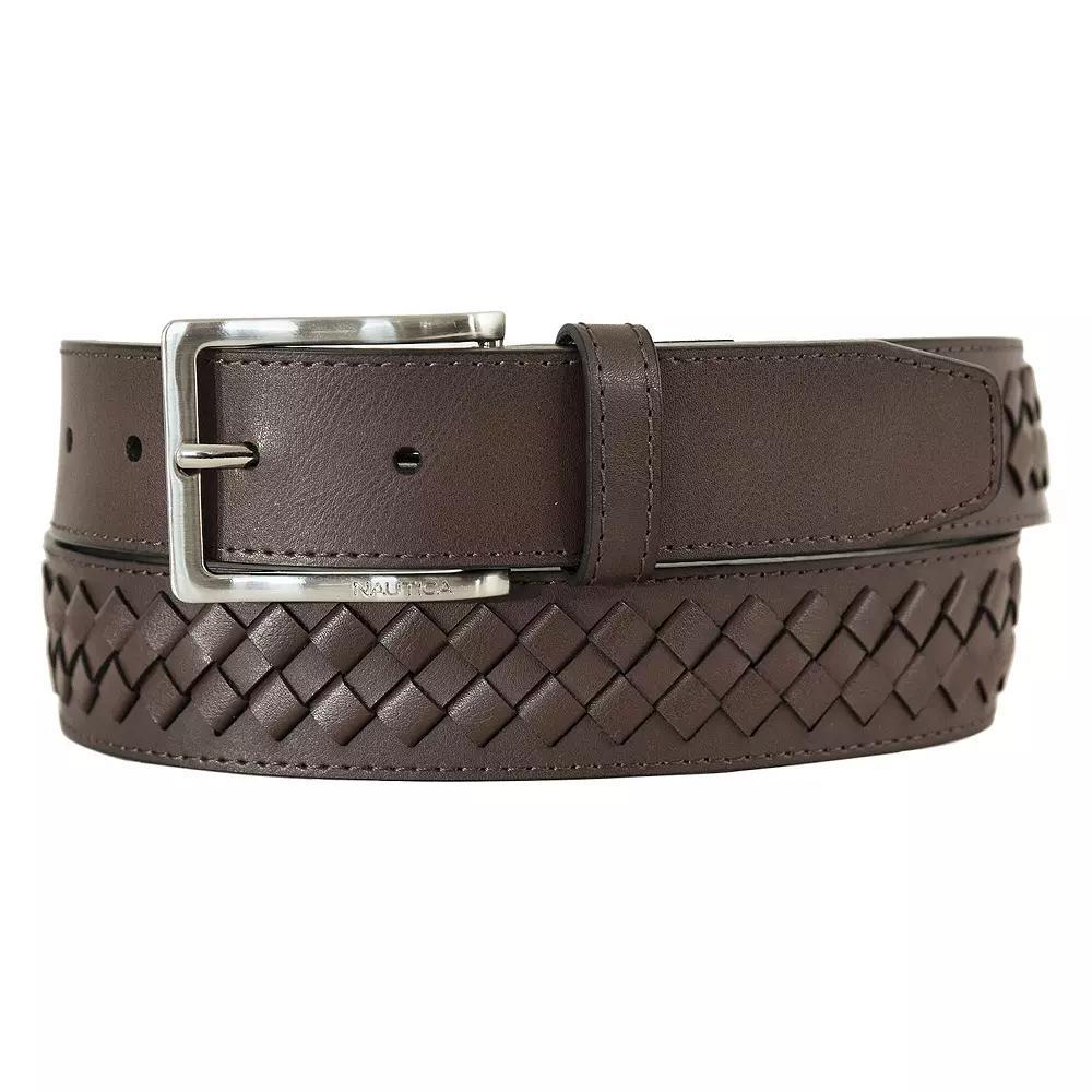 Men's Nautica Center Woven Leather Belt, Size: Small, Brown Product Image