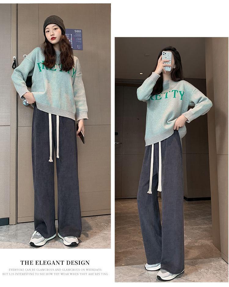 Drawstring Waist Plain Wide Leg Sweatpants Product Image