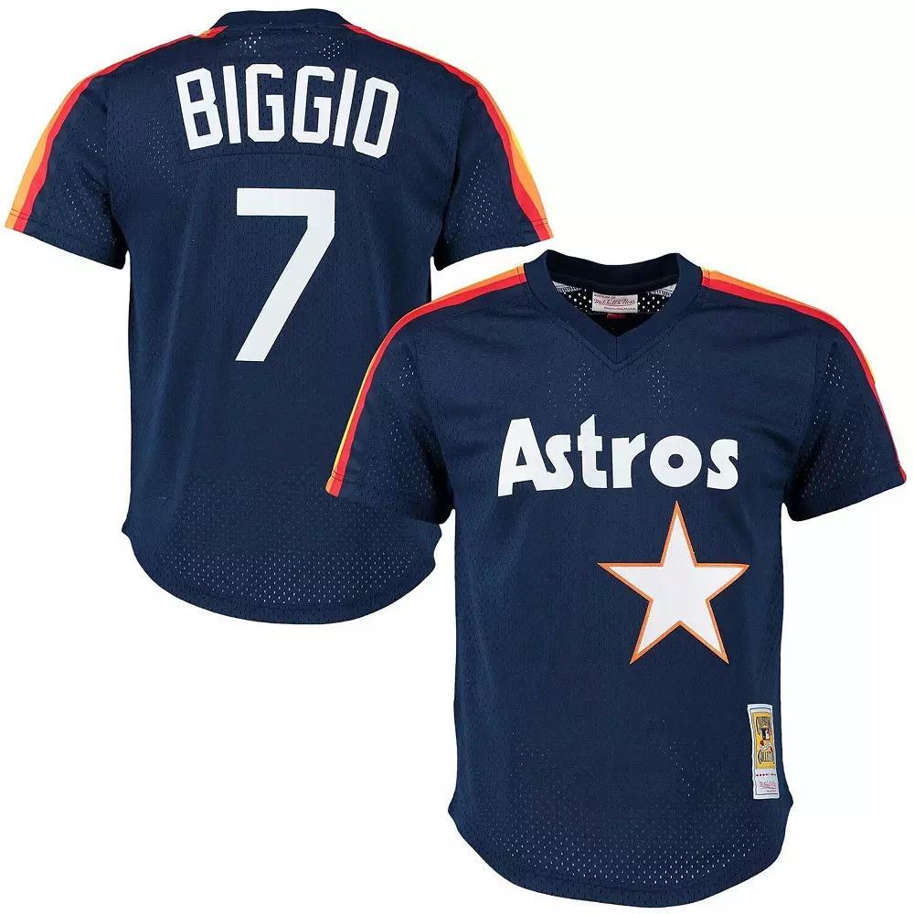 Mens Mitchell & Ness Craig Biggio Houston Astros 1991 Cooperstown Collection Mesh Pullover Jersey Blue Product Image