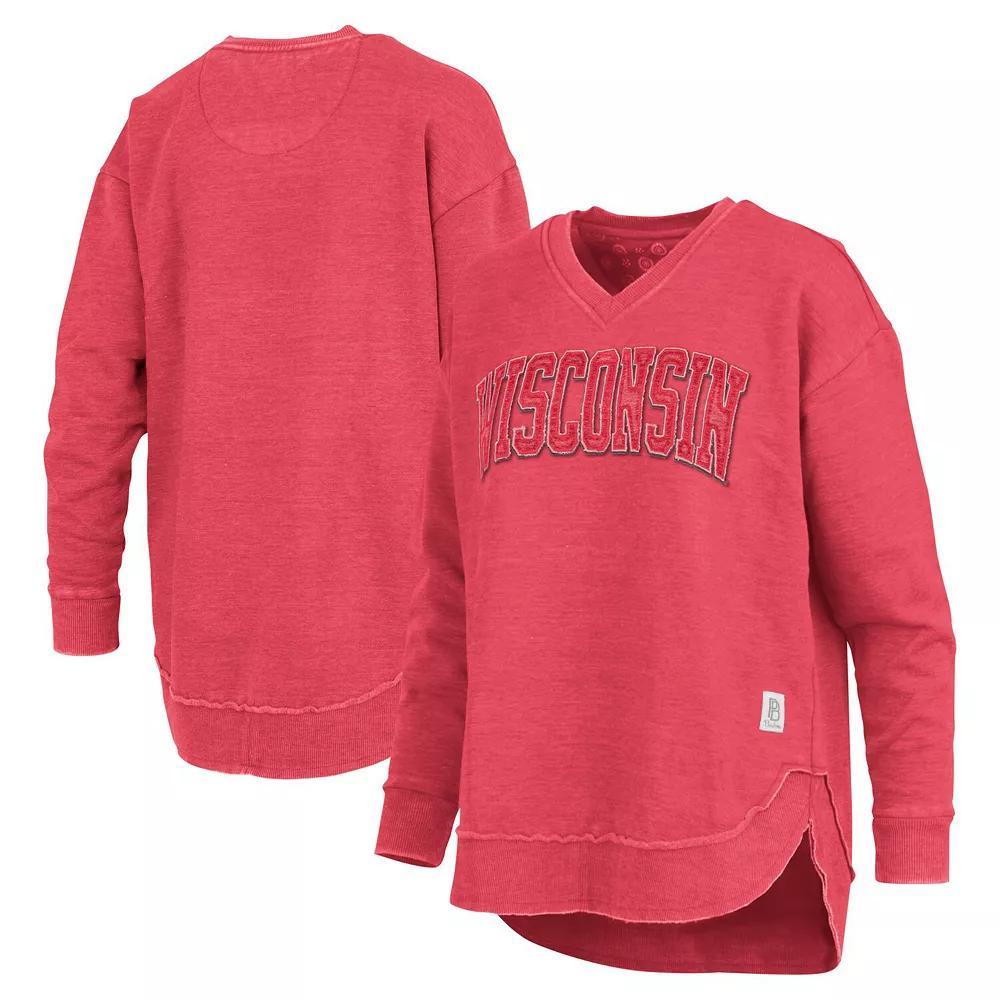 Women's Pressbox  Red Wisconsin Badgers Westin Poncho V-Neck Pullover Sweatshirt, Size: Small Product Image