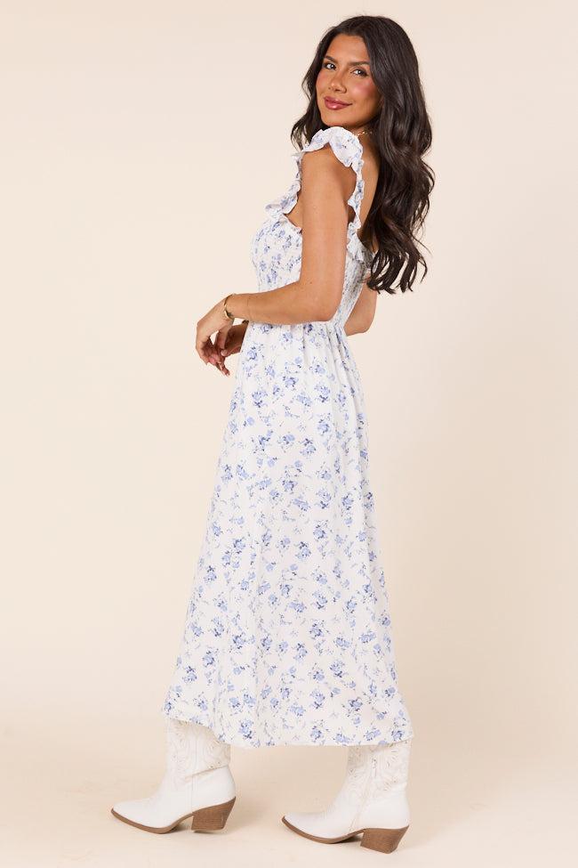 Lizzy Ruffle Smocked Top Blue Floral Maxi Dress Product Image