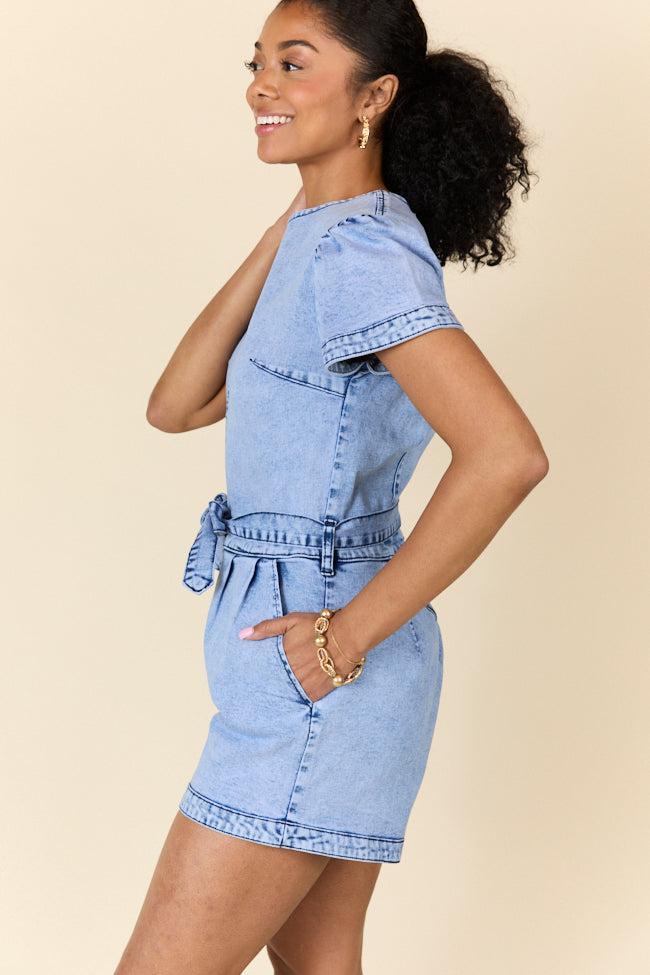 When's Intermission Denim Short Sleeve Romper SALE Product Image