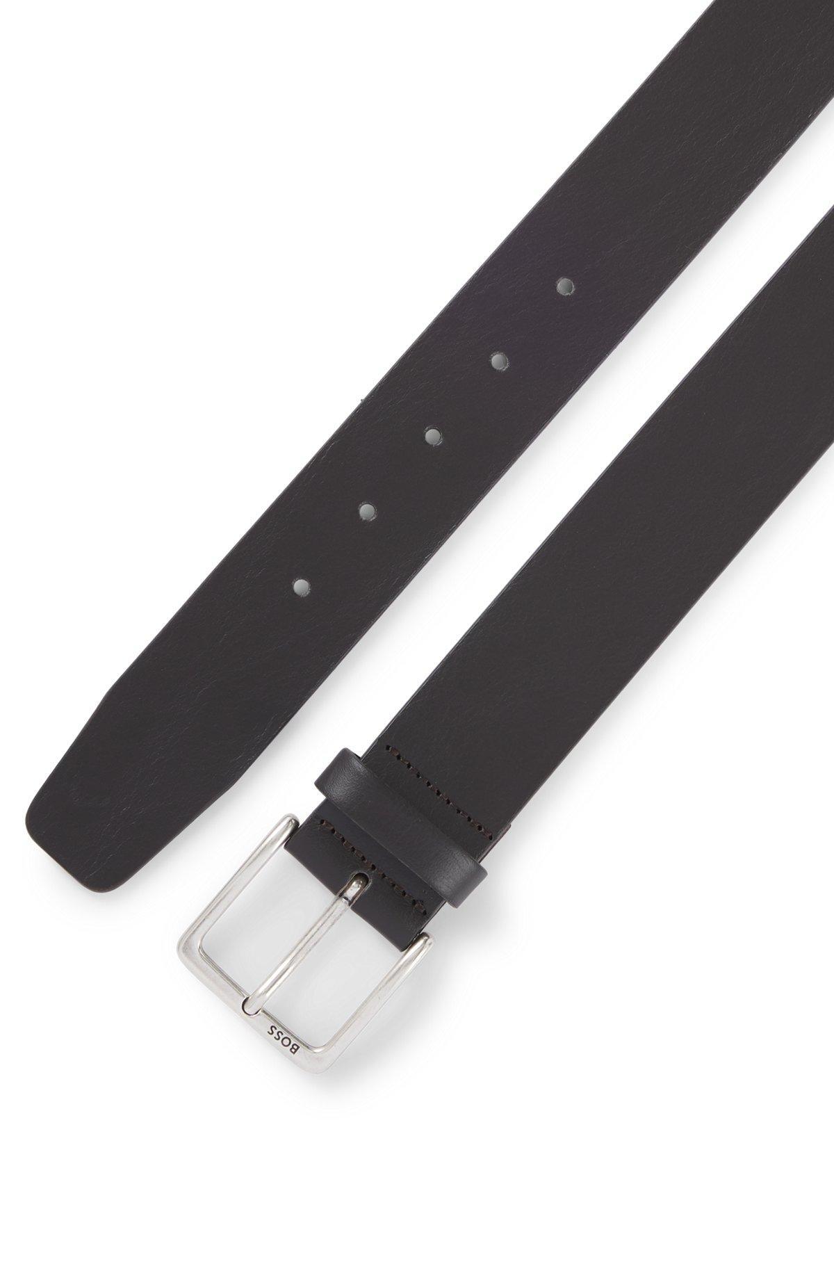 Italian-leather belt with polished branded buckle Product Image