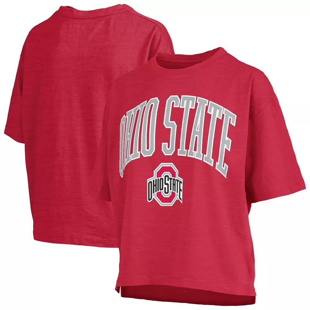 Women's Pressbox Scarlet Ohio State Buckeyes Nelson Arch Over Logo Waist Length Oversized Slub T-Shirt, Size: XL, Red Product Image