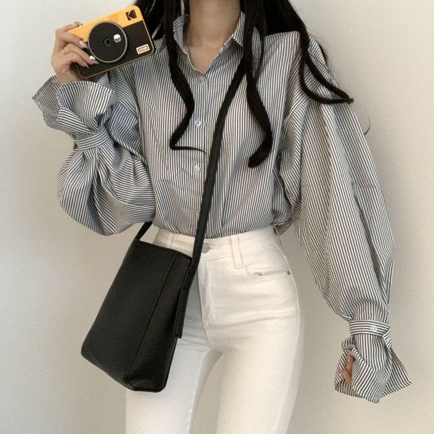 Long-Sleeve Striped Button-Up Shirt Product Image