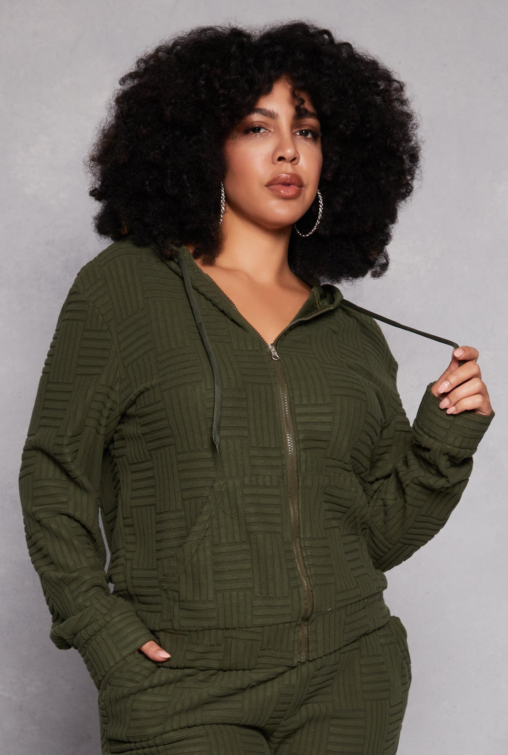 Womens Plus Size Textured Knit Hooded Sweatshirt Product Image