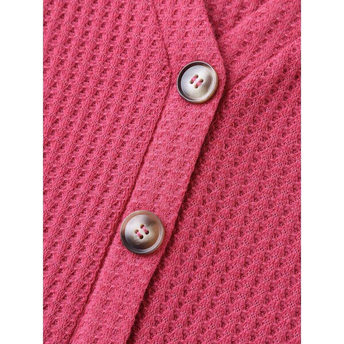 Plus Size Textured Notched Neck Button Plain T-Shirt Peach Women Casual Texture Notched collar Bodycon Everyday T-shirts BloomChic 18-20/2X Product Image