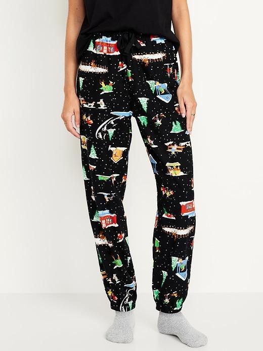High-Waisted Flannel Pajama Joggers for Women Product Image