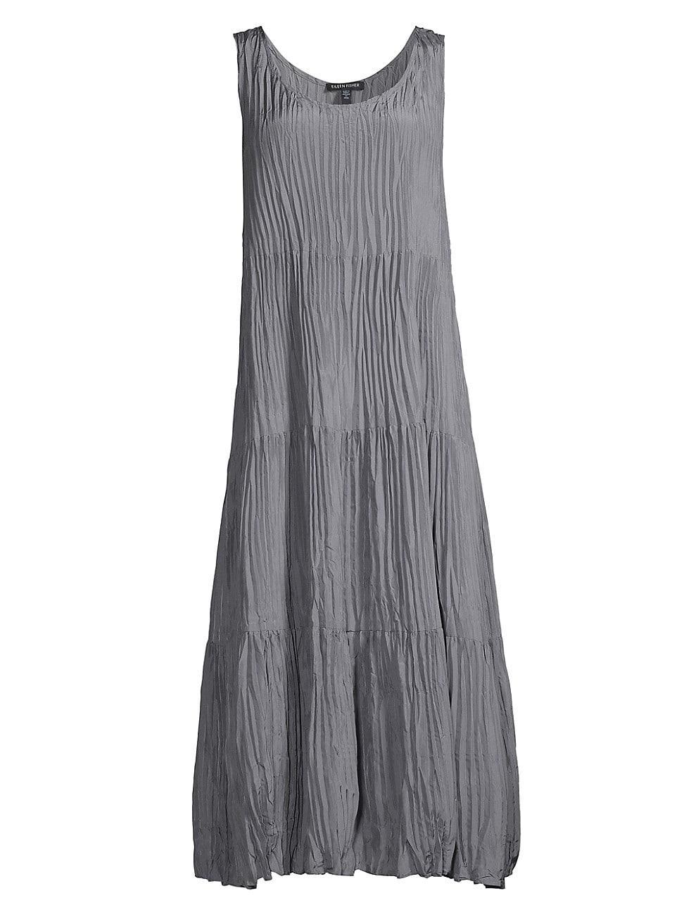 Eileen Fisher Crinkle Silk Tiered Midi Dress Product Image