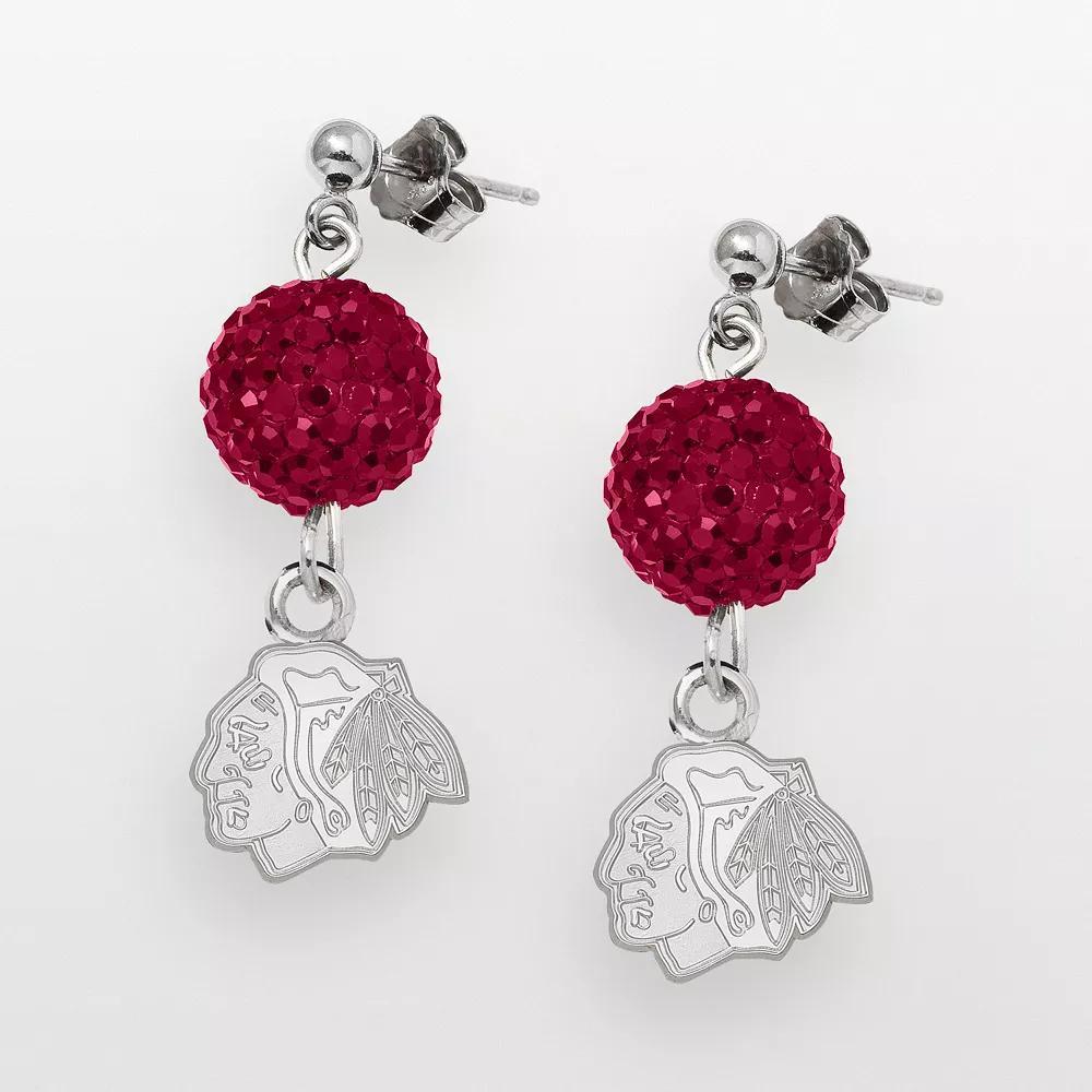 LogoArt Chicago Blackhawks Sterling Silver Crystal Ball Drop Earrings, Women's Product Image