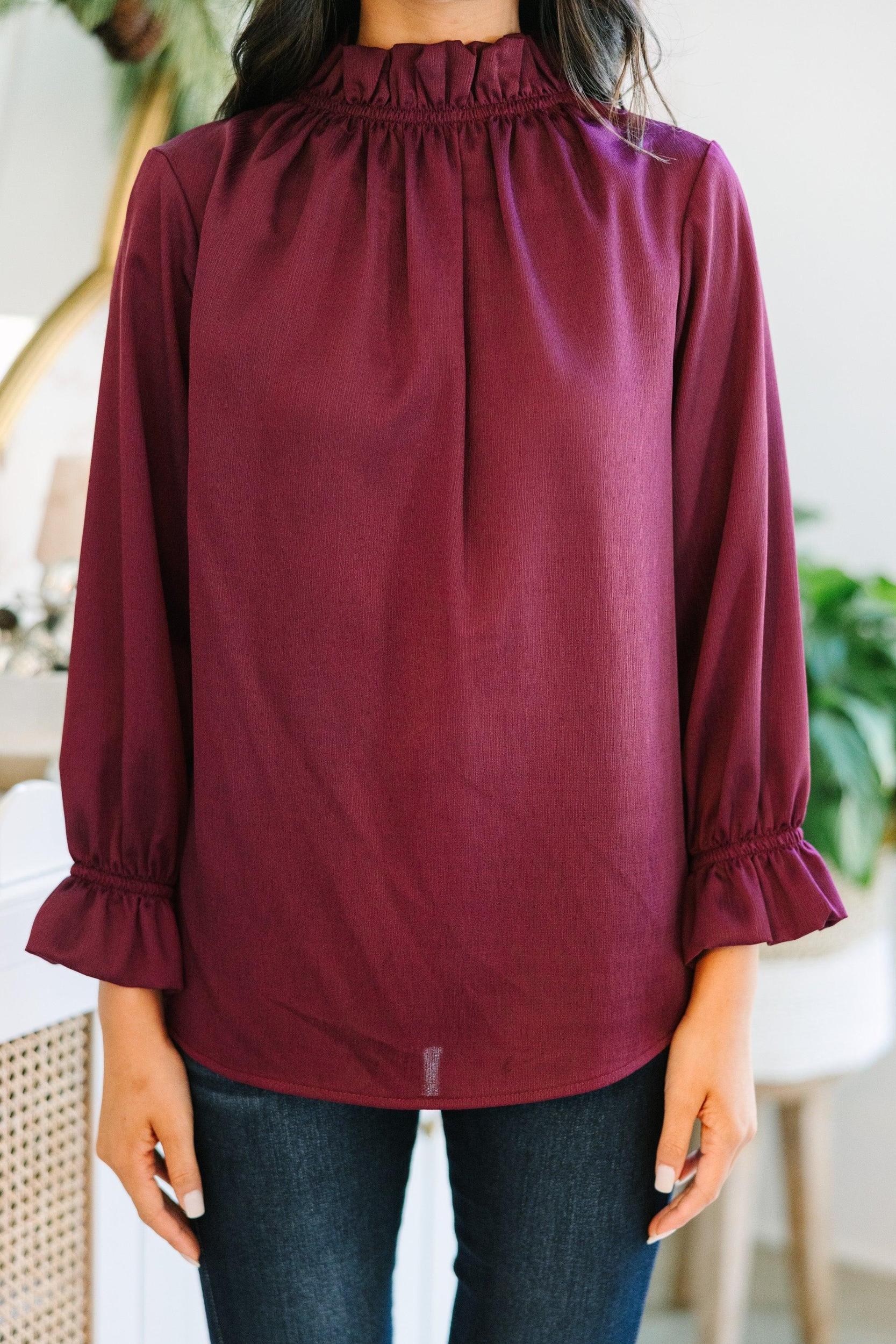 Tried and True Plum Purple Ruffled Blouse Female Product Image