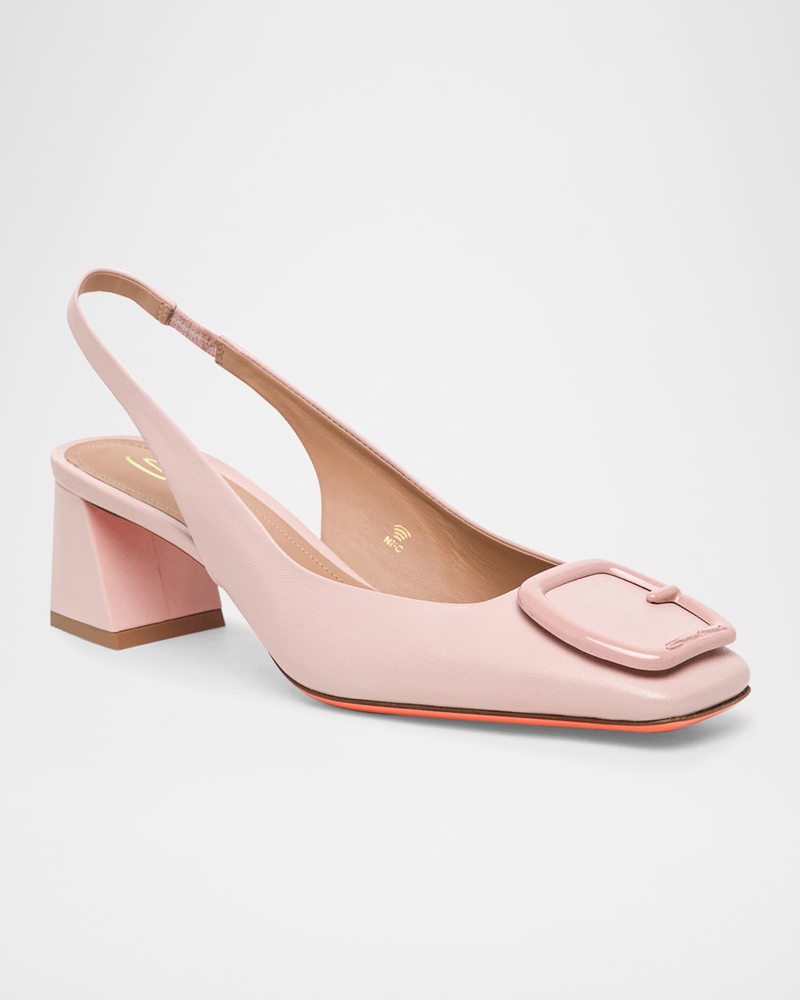 Lemon Leather Buckle Slingback Pumps Product Image