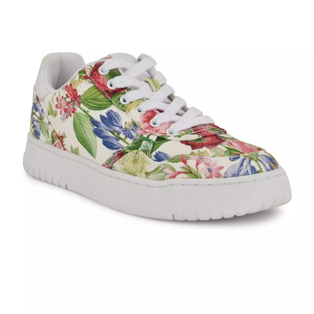 Nine West Nenya Casual Lace-Up Round Toe Sneakers, Women's, Size: 8.5, White Floral Team Product Image