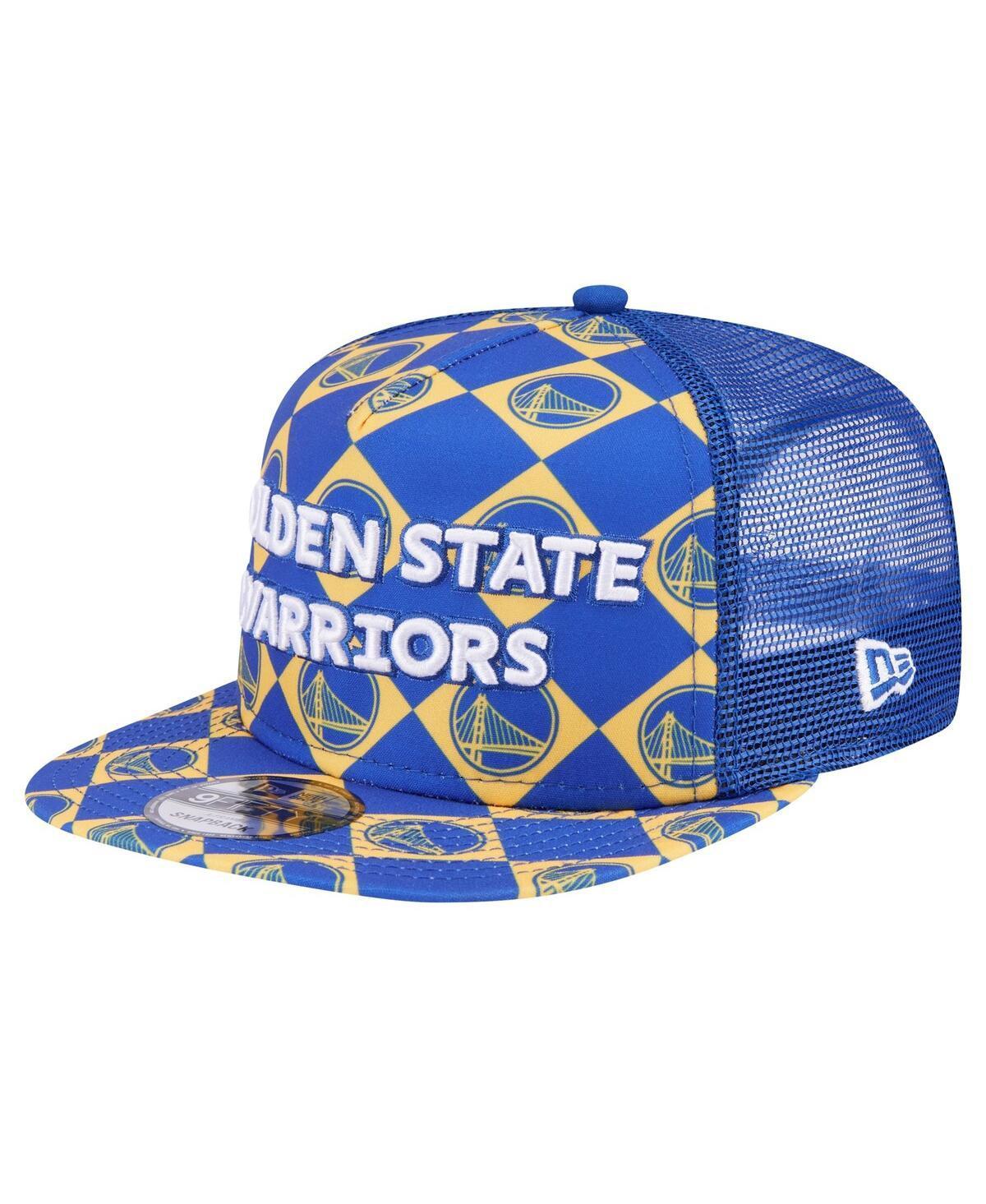 Men's New Era Royal Golden State Warriors Seeing Diamonds A-Frame Trucker 9FIFTY Snapback Hat, Blue Product Image