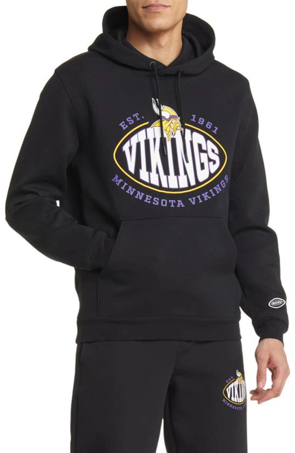 Men's BOSS X NFL  Black Minnesota Vikings Touchback Pullover Hoodie, Size: Medium Product Image