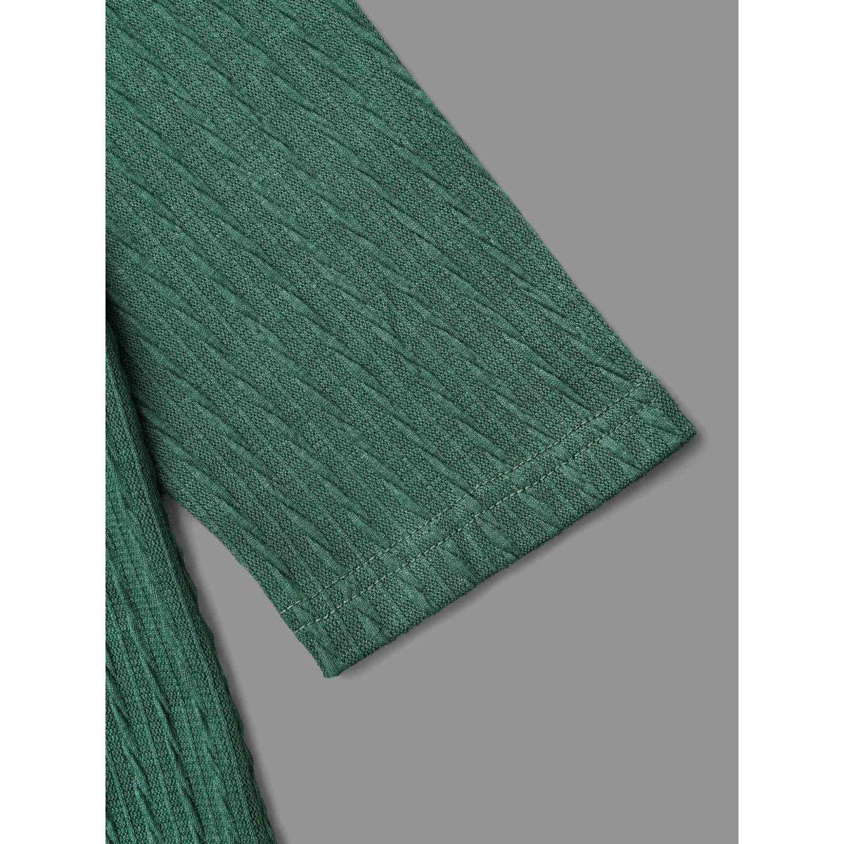 Plus Size Textured Elastic Raglan Sleeves T-shirt Emerald Women Casual Texture Round Neck Everyday T-shirts BloomChic 22-24/3X Product Image