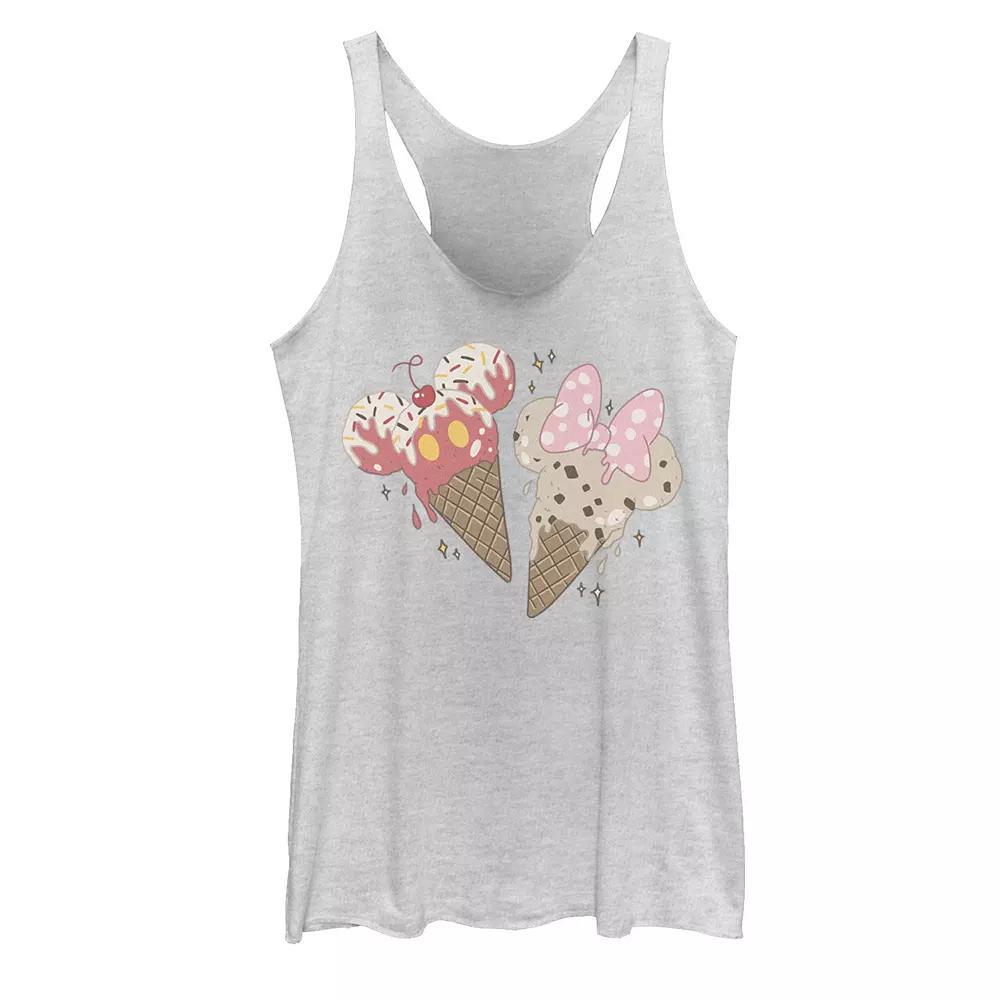 Disney's Mickey And Friends Mickey & Minnie Ice Cream Cones Racerback Tank Top, Girl's, Size: Small, White Grey Product Image