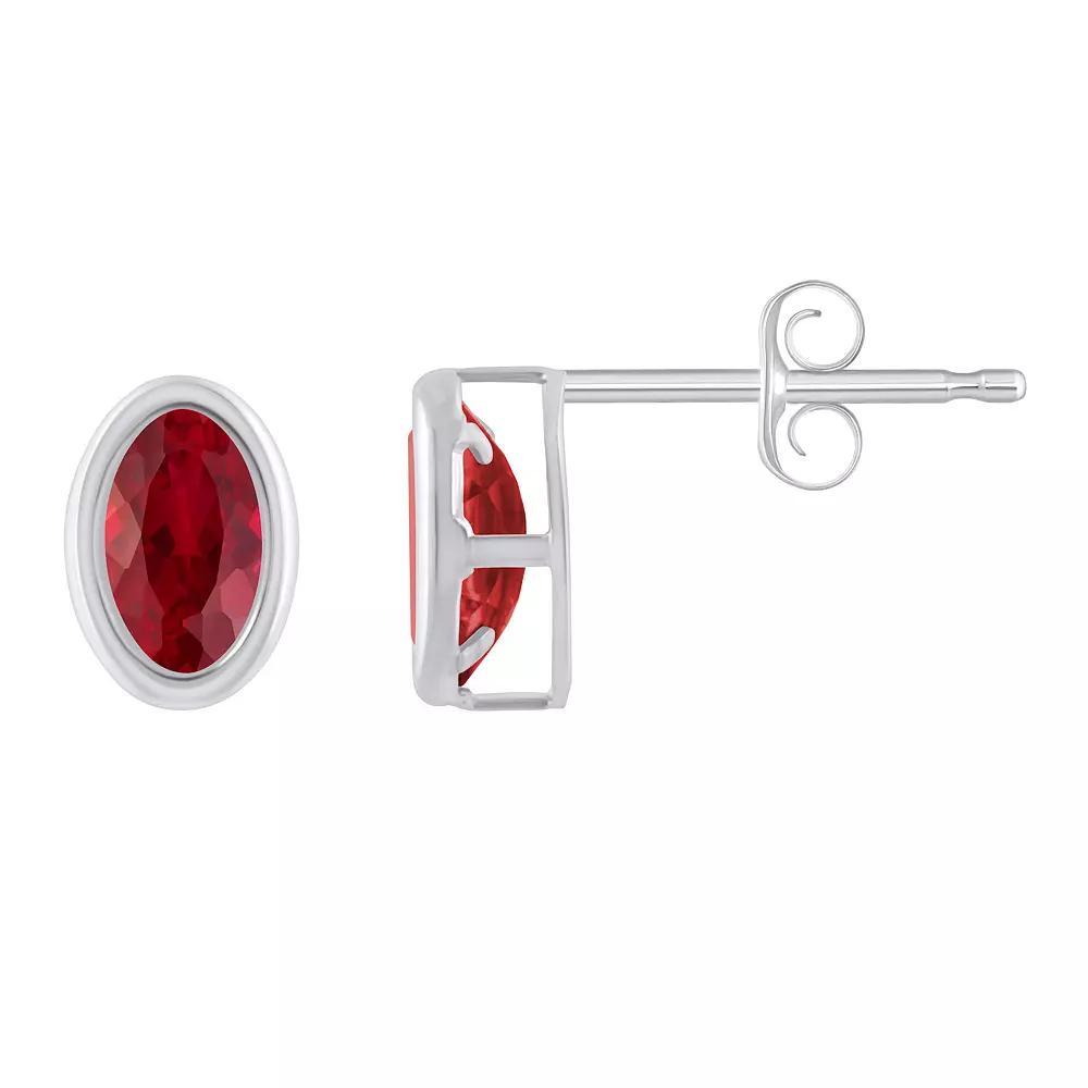 Celebration Gems 10k White Gold Oval Lab-Created Gemstone Stud Earrings, Women's, Created Red Product Image