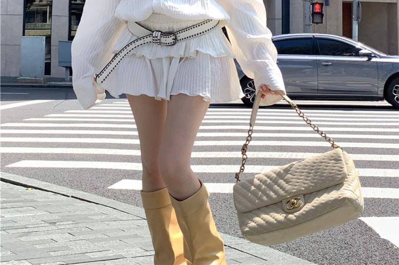 Plain Button-Up Mini Shirtdress Product Image