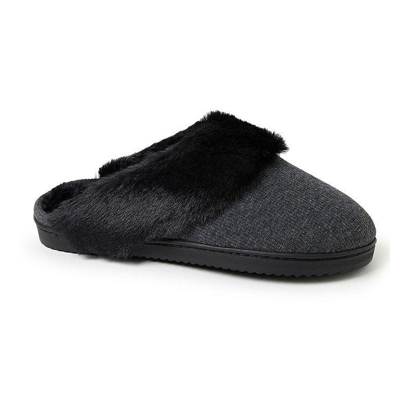 Dearfoams Dahlia Rib Knit Faux Fur-Lined Women's Scuff Slippers, Size: Small, Light Grey Gray Product Image